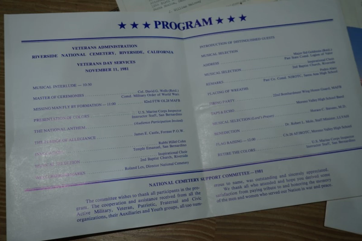 U.S.Veteran's Day Leaflet 1980年代 used