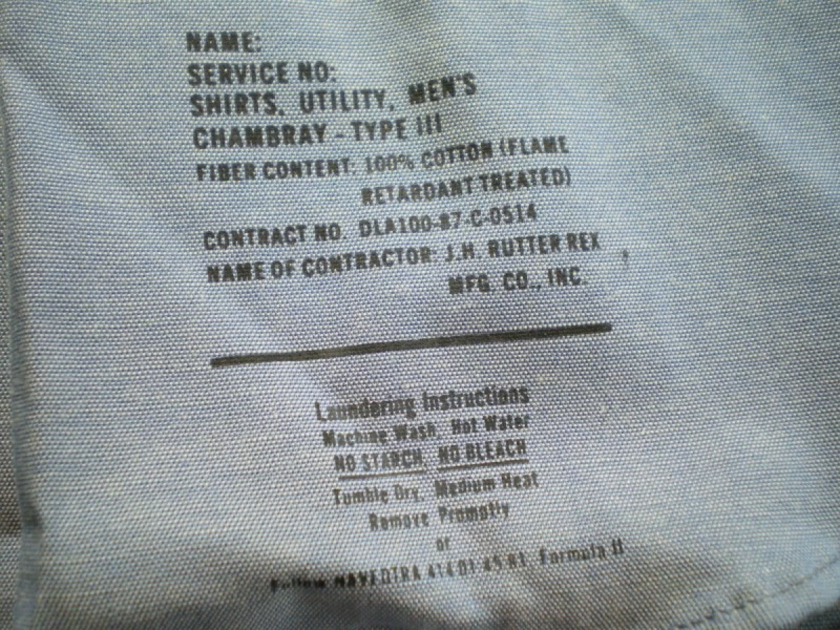 U.S.NAVY Shirt Utility Chambray 1987年 sizeXS new