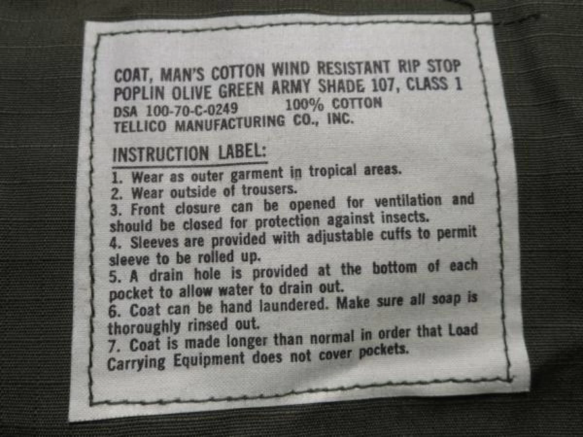 U.S.ARMY Coat Rip-Stop 100%Cotton 1970年 sizeXS new