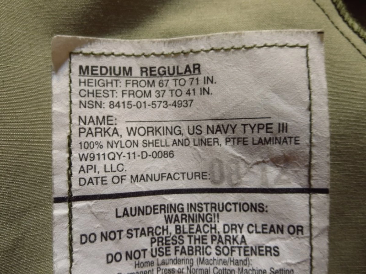 U.S.NAVY Gore-Tex Parka Working TypeⅢ sizeM used