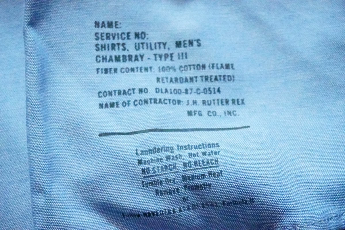 U.S.NAVY Shirt Utility Chambray 1987年 sizeXS new