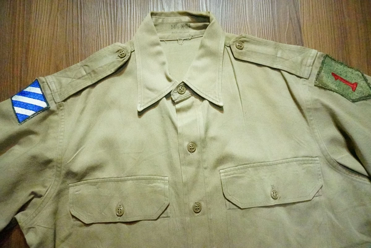 U.S.ARMY Shirt Cotton Khaki 1955年 size14 1/2 used