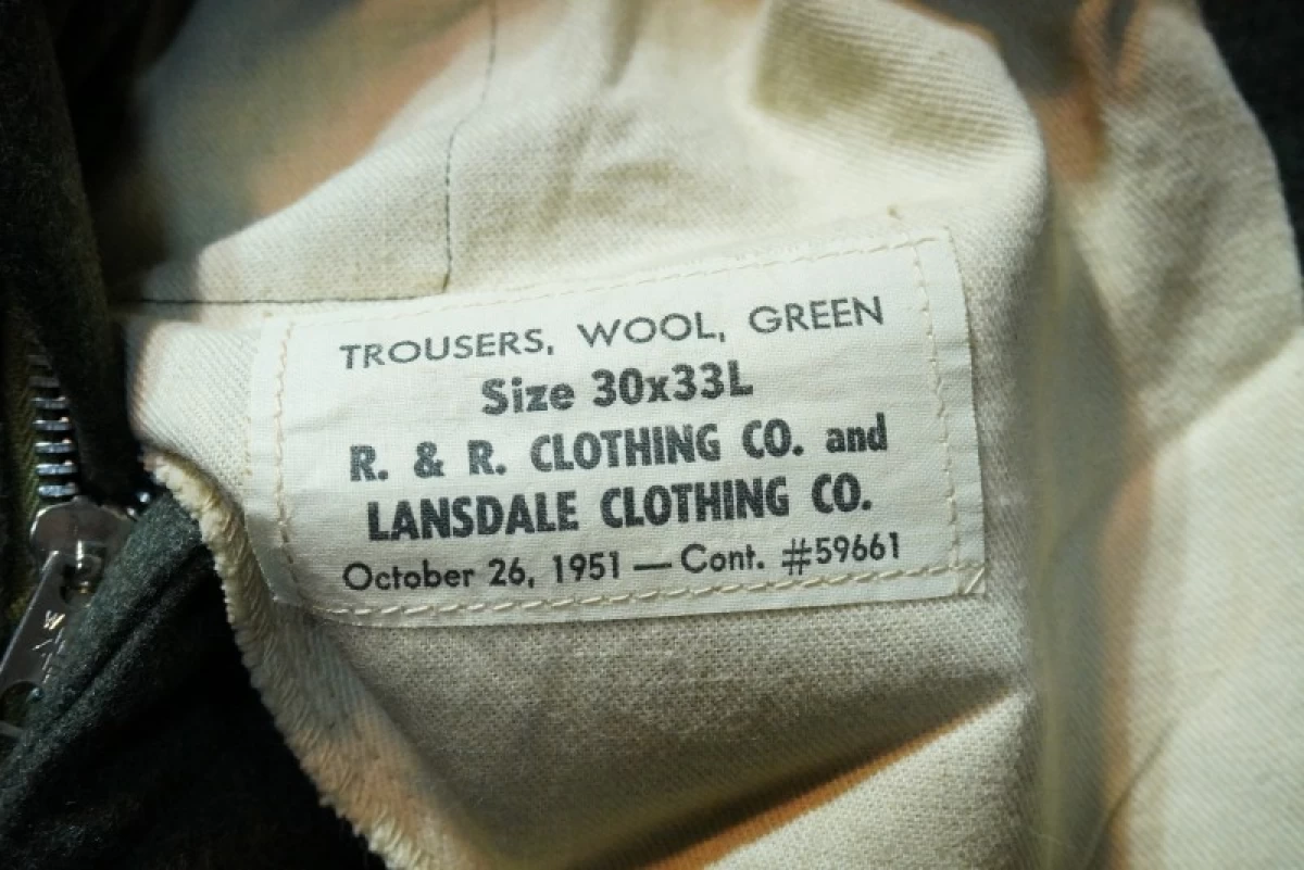 U.S.Trousers 100%Wool Green? 1951年 size30 used