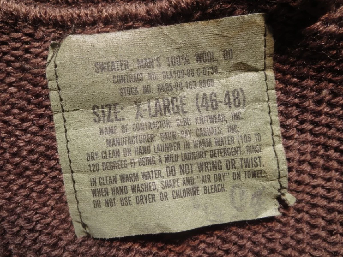 U.S.ARMY Sweater 100%Wool OD 1986年 sizeXL used