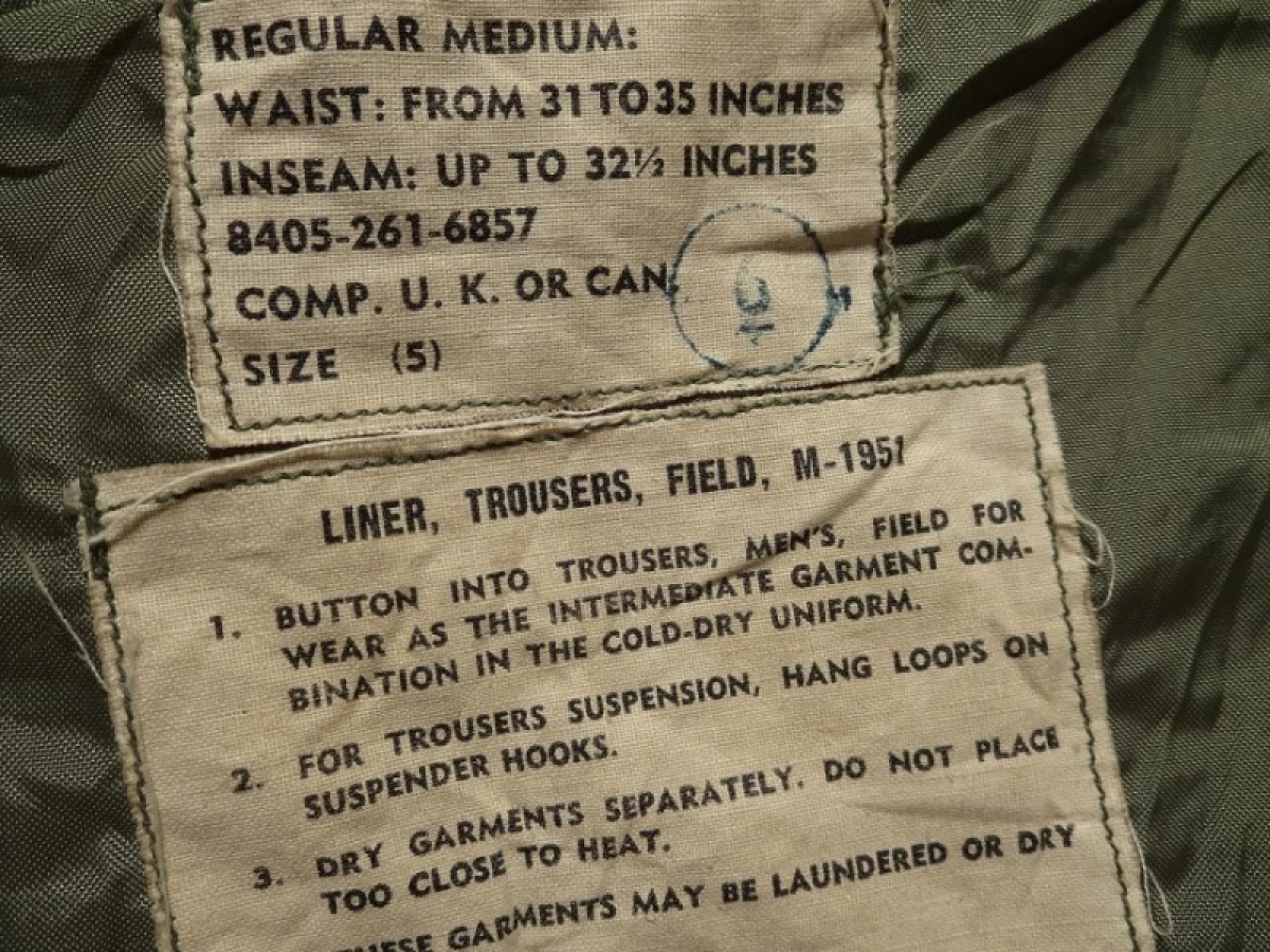 U.S.liner for M-51 FieldTrousers 1962年 sizeM used
